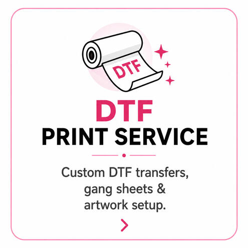DTF print service including custom gang sheets and artwork setup
